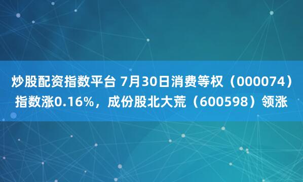 炒股配资指数平台 7月30日消费等权（000074）指数涨0.16%，成份股北大荒（600598）领涨